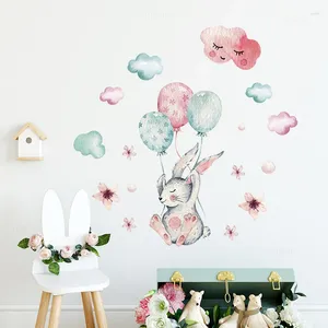 Autocollants muraux aquarelle mignon volant avec ballon pour chambre d'enfants, décoration de pépinière de bébé, nuage amovible en PVC