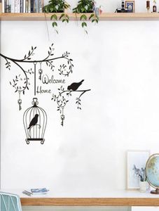 Stickers muraux bienvenue maison autocollant oiseaux dans l'arbre décor salon chambre décalcomanies amovible cage à oiseaux decoration8586875