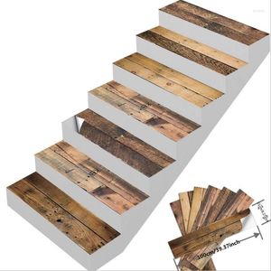 Autocollants muraux en bois vintage escalier d'escalier de la porte du plancher Adhésif Adhésif DIY Escalier étanche papier peint pour les escaliers décalage de la maison