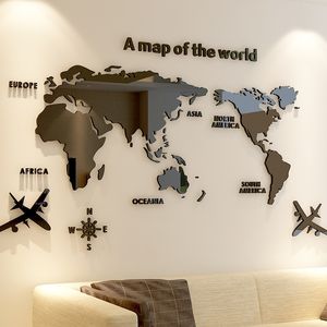 Pegatinas de pared Mapa del mundo 3D Acrílico Espejo tridimensional Dormitorio Oficina Fondo Decoración 230227