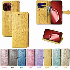 Étui portefeuille en cuir PU à motif de chat et de chien, coque pour iPhone 15 Pro Max 14 Plus 13 Mini XR XS 12 Mini 13 Pro 12Pro 11Pro 14 Pro Max