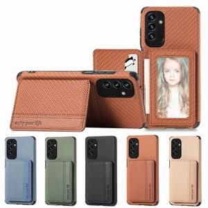 Portefeuille Flip Card Holder Bag Cases Housse en TPU souple en fibre de carbone avec cadre photo pour Samsung A21S A10S A20S A51 A71 A12 A22 A32 A42 A52 A72 A03S A02S A13 A23 A33 A53 A73