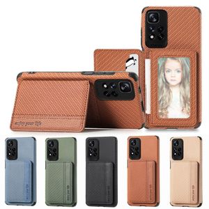 Portefeuille Flip Card Holder Bag Cases Housse en TPU souple en fibre de carbone avec cadre photo pour XiaoMi RedMi 10A 10C 9 9A 9C 9T 8 8A 7 7A Note 11 Pro 11S 10 10S 9 9S 8 8T 7 Pro POCO X3