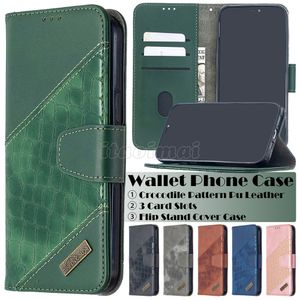 Étuis de téléphone portefeuille pour iPhone 13 12 11 Pro Max XR XS X 7 8 Plus Crocodile Pattern PU Leather Flip Kickstand Cover Case avec Card Slots