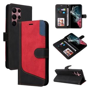 Étuis de téléphone portefeuille pour Samsung Galaxy S22 S21 S20 Note20 Ultra Note10 Plus Multi Color Splicing PU Housse en cuir avec cadre photo et fentes pour cartes