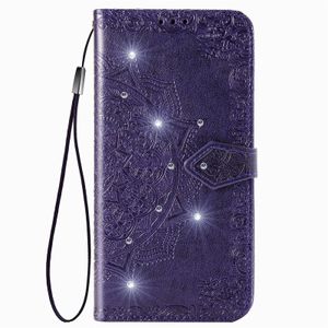 Étuis de téléphone portefeuille pour Samsung Galaxy S23 S22 S21 S20 Note20 Ultra Note10 Plus Mandala Gaufrage Strass PU Cuir Flip Stand Cover Case avec fentes pour cartes