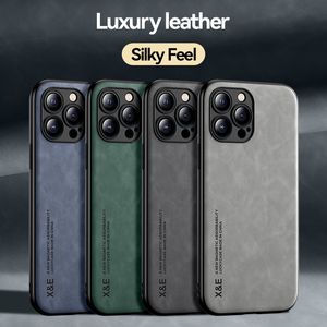 Case de cuero magnético para iPhone 15 14 13 12 11 XS Pro Max 7 8 Plus Samsung S24 S23 S22 Ultra Plus Luxury Sheepskerslim Slim Back Cover