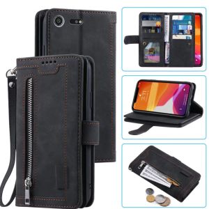 Portefeuilles 9 cartes Case de portefeuille pour Sony Xperia XZ Premium Case Card Slot Zipper Flip Folio avec bracelet de poignet Carnaval Sony XZ Premium Cover