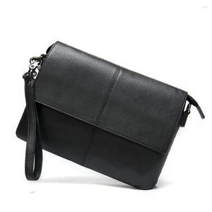 Portefeuilles Big Black Cluth Purse avec bandoulière en cuir véritable pochette de stockage sacs de lavage pour hommes voyage fermeture éclair embrayages mâle