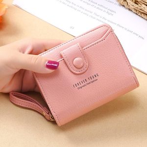 Portefeuilles Casual Femmes Court One-fold Cover Wallet Solid Color Mini Ladies Soft Leather Purse Multifunctional Multi-card Female Clutch BagWall