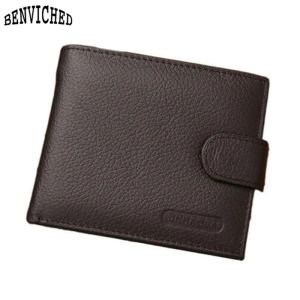 Billeteras billetera de cuero de cuero genuino barato con bolsillo negro marrón marrón famosa para hombres billeteras de cuero de alta calidad para hombres