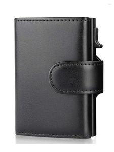 Portefeuilles Porte-monnaie Porte-monnaie Smart Portefeuille Véritable Crédit Trifold Gebwolf Slim Card Hommes Poche En Cuir Avec Blocage En Aluminium