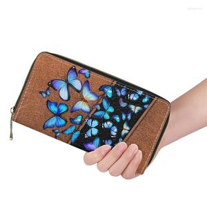 Portefeuilles de luxe en cuir femmes sac papillon motif sac à main PU bleu violet couleur Design porte-carte pour longues dames portefeuille