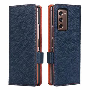 Portefeuilles Livre magnétique pour Samsung Galaxy Z Fold 2 Boîtier de protection de la carte de support en cuir authentique