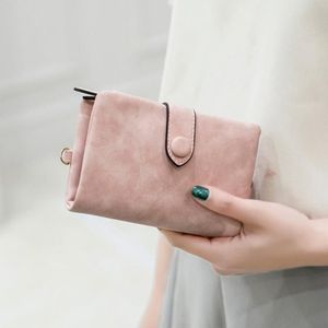 Portefeuilles Tri-fold court femmes avec poche à glissière pour pièces de monnaie minimaliste en cuir souple givré dames sacs à main femme rose petit portefeuille 2021258d