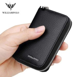 Portefeuilles Williampolo Men Credit Card Holders Brand Real Leather Carte Wallet Fashion Zipper Design Id Holder Carte Sac Cow Coue