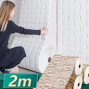 Papeles pintados 2023 2mX70cm pegatinas de pared de ladrillo 3D decoración DIY papel tapiz impermeable autoadhesivo para habitación de niños dormitorio cocina hogar