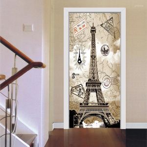 Fonds d'écran 3D Porte Autocollant Salon Chambre Décoration Murale Paris Tour Eiffel PVC Étanche Auto-Adhésif Autocollants Papier Peint Mural