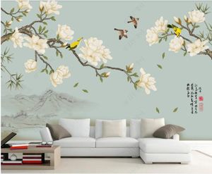 Fondos de pantalla Murales de pared 3d Papel tapiz Mural personalizado Estilo chino Magnolia Flor y pájaro Decoración para el hogar Po para paredes en rollos