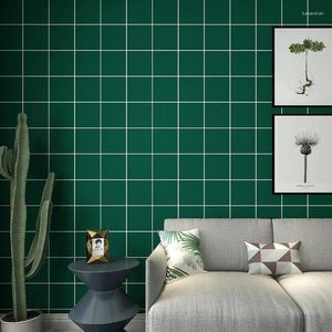 Fonds d'écran American Light Luxury Style Wallpaper Black and White Grid Retro Retro Green Salon Chambre de chambre