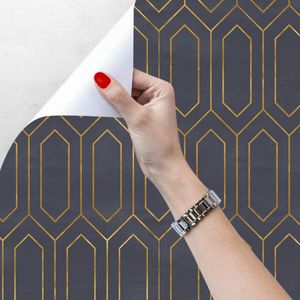 Fondos de pantalla negro y oro papel tapiz geométrico Peel Stick extraíble auto adhesivo Papel de contacto para estantería de pared Revestimiento de cajón