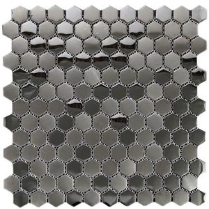 Fondos de pantalla Azulejo de mosaico de metal de acero inoxidable hexagonal negro para protector contra salpicaduras de cocina