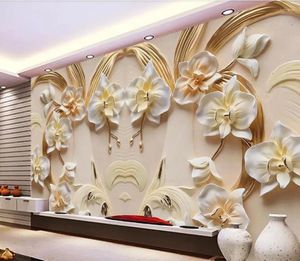 Fonds d'écran CJSIR PO CUSTOM POPLAOT MURAL 3D Phalaenopsis Gandstone mural en relief pour les décors du salon