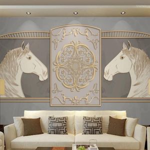 Fondos de pantalla Personalizado 3D PO Lujo Decoración europea para el hogar Caballo de oro Gran mural Papel tapiz no tejido para dormitorio Sala de estar Fondo de pared