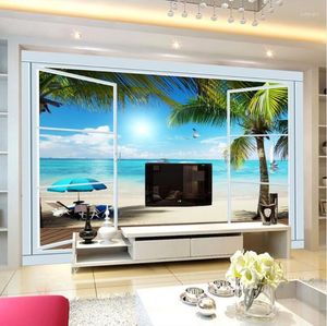 Fonds d'écran personnalisé 3D Po papier peint vue sur l'océan stéréo fenêtre TV fond peinture murale salon décor à la maison