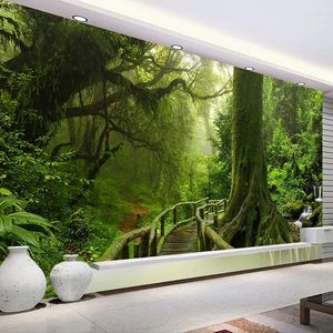 Fonds d'écran personnalisé 3D papier peint vert grand arbre nature paysage forêt po mural papier peint pour chambre salon canapé TV fond art