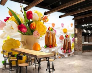 Fonds d'écran personnalisé cuisine papier peint rose tulipe et nourriture murale pour restaurant café fond décor à la maison papel de parede