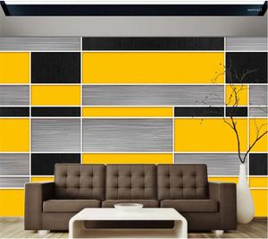 Fondos de pantalla personalizado gran mural moda decoración del hogar negro amarillo y gris mosaico geométrico fondo autoadhesivo papel tapiz impermeable