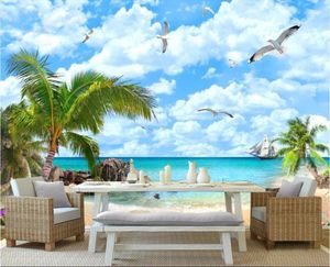 Fondos de pantalla Mural personalizado Papel tapiz 3d Coco Palm Beach Seascape Po Papel de pared Decoración Pintura Murales para paredes 3 D