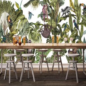 Fonds d'écran Personnalisé Murale Peint À La Main Forêt Tropicale Perroquet Bananier Animal Art Moderne Peinture Murale Pour Salon Restaurant 3D