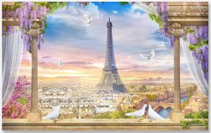 Fonds d'écran personnalisés Po 3D Papier peint européen Paris Tour Eiffel Paysage Décor à la maison Salon Peintures murales pour murs 3 D