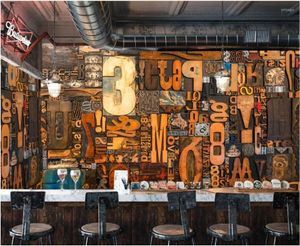 Fonds d'écran personnalisé Po Mural 3d papier peint Vintage planche de bois gravure sur bois Alphabet anglais Bar café chambre décor à la maison pour les murs 3 D