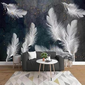 Fondos de pantalla Papel tapiz autoadhesivo personalizado 3D Fondo de acuarela azul Pared Murales de plumas blancas Sala de estar Dormitorio Arte abstracto moderno