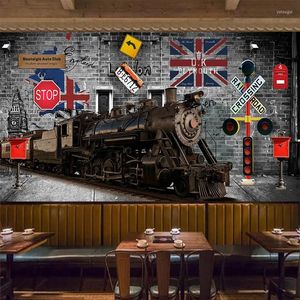 Fonds d'écran Papier peint mural imperméable auto-adhésif personnalisé 3D stéréo train brique fresque restaurant café rétro autocollant mural papel de parede