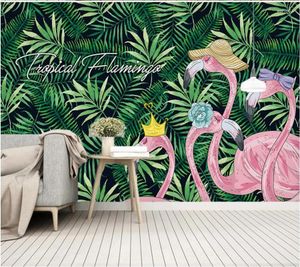 Fondos de pantalla Papel tapiz personalizado 3D Mural Selva tropical Planta Hoja de plátano Flamenco Idílico Papel de parede TV Fondo Papel de pared