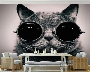Fonds d'écran personnalisé papier peint européen porter des lunettes de soleil chat mignon jouant cool chambre d'enfants fond mur 3D mural