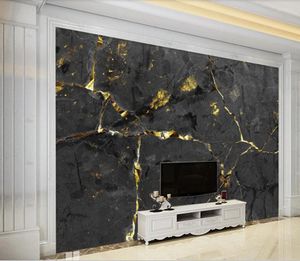 Fonds d'écran personnalisé à grande échelle 3D papier peint Mural lumière européenne luxe Noble noir fil d'or marbrure TV fond mur