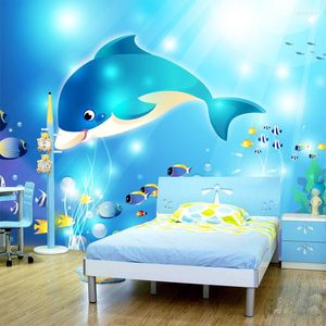 Papeles pintados Dropship personalizado 3D Po murales papel tapiz mundo submarino delfín niños habitación dormitorio decoración azul guardería Decoración