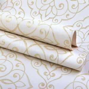 Papier peint floral damassé d'or blanc de PVC imperméable de style de luxe européen pour la chambre salon rouleaux de papier peint 3D