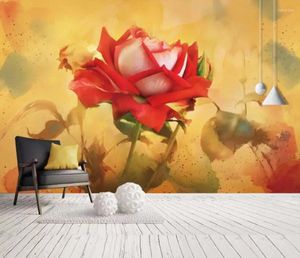 Fonds d'écran Vintage européen peint à la main Roses rouges salon chambre 3D fond décoration murale papier peint peintures murales