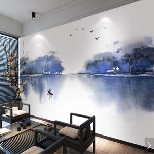 Papeles pintados pintados a mano abstracto al sur del río Yangtze estampado de montaña papel tapiz Mural para sala de estar dormitorio papeles tapiz Decoración