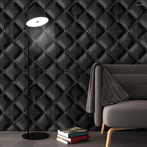 Fondos de pantalla Lujo Negro 3D Papel tapiz de cuero sintético Bolsa suave para sala de estar Dormitorio TV Fondo Pared Decoración para el hogar Mural