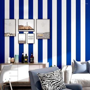 Papeles pintados estilo mediterráneo azul blanco raya rollo De Papel De pared para sala De estar Papel tapiz Mural paredes De dormitorio Papel De pared
