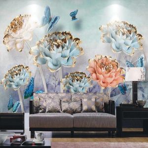 Fonds d'écran Milofi Custom 3D papier peint mural stéréo fleur de fleur en relief papillon amour salon fond de mur décoration