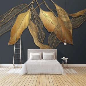 Fonds d'écran Moderne Lumière De Luxe Abstrait Plante Fleur Grande Feuille Po Murale Salon Chambre Fond Décor Art 3D Peinture Papier PeintWallpap