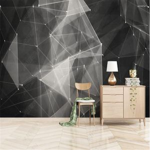 Fonds d'écran Papier peint abstrait moderne minimaliste noir et blanc pour salon ligne géométrique canapé fond papiers peints décor à la maison murale